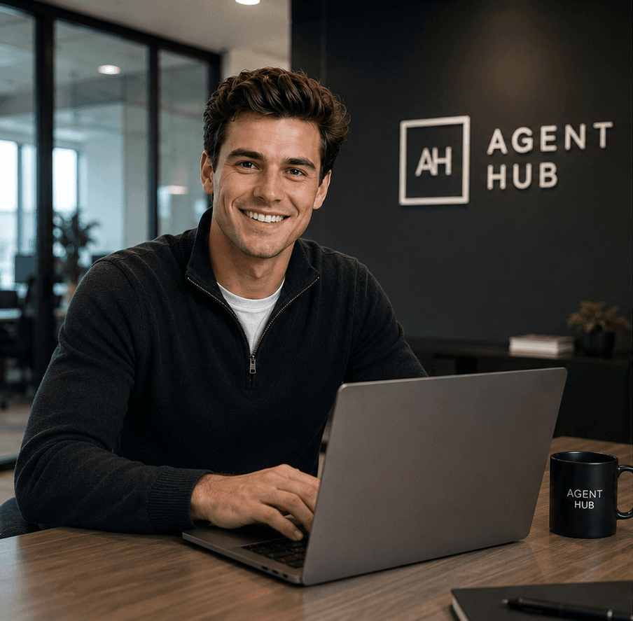 Professional working with Agent Hub at their desk